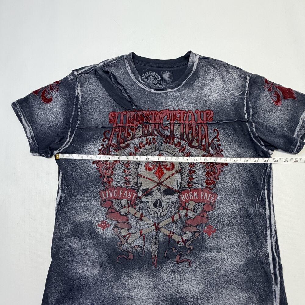 Affliction Shirt Mens XL Gray Live Fast Born Free Skull Graphic Biker Tee - Picture 5 of 10